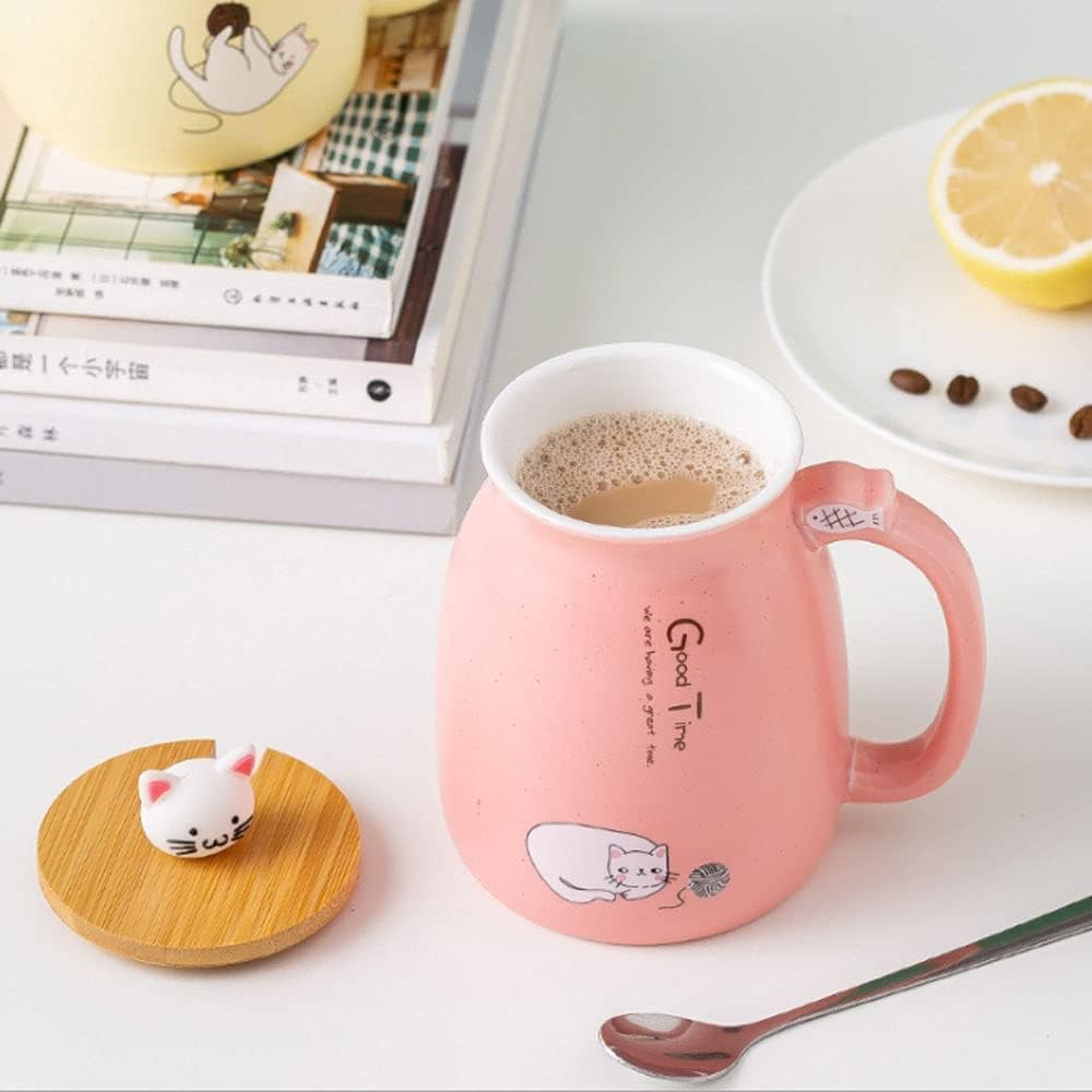 Tasse "Cat" aus Keramik mit verspieltem Holzdeckel, 420 ml