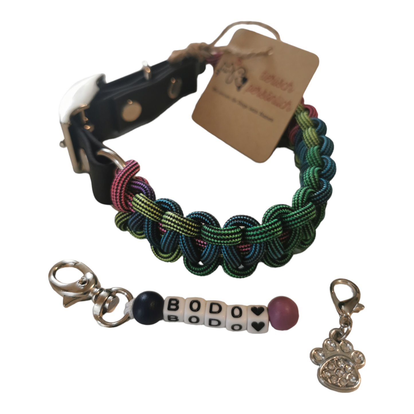 Hundehalsband "ocean dream" aus Paracord - handmade mit Namensanhänger